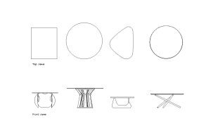 4 scuplture tables autocad drawing, plan and elevation 2d views, dwg file free for download