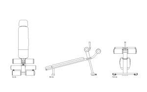 abdominal decline bench autocad drawing, plan and elevation 2d views, dwg file free for download