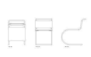 cantilever chair autocad drawing, plan and elevation 2d views, dwg file free for download