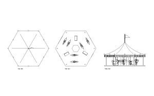 carousel autocad drawing, plan and elevation 2d views, dwg file free for download