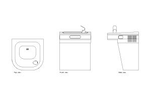 drinking fountaing with bubbler autocad drawing, plan and elevation 2d views, dwg file free for download