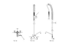 faucet for 3 compartment sink autocad drawing, plan and elevation 2d views, dwg file free for download