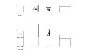 museum display cases autocad drawing, plan and elevation 2d views, dwg file free for download