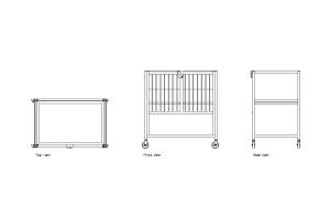 neonatal hospital crib autocad drawing, plan and elevation 2d views, dwg file free for download