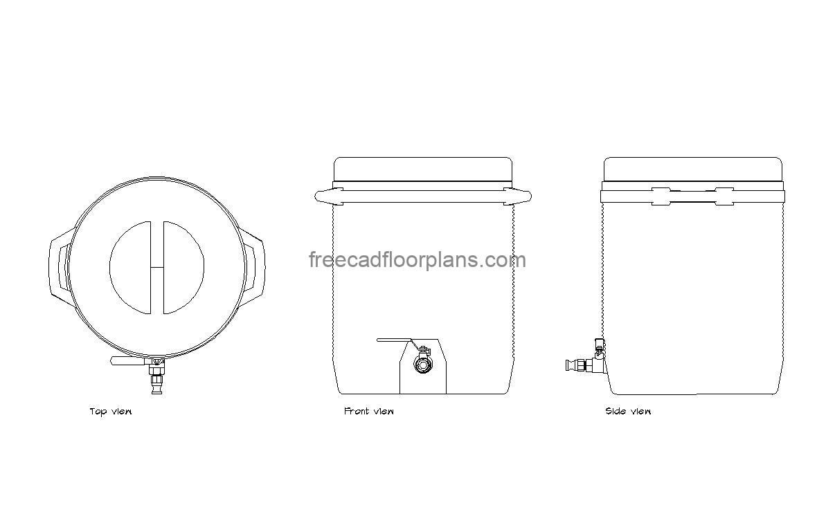 portable water cooler autocad drawing, plan and elevation 2d views, dwg file free for download