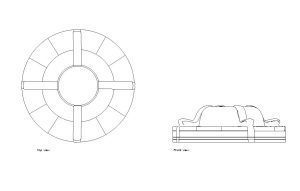 round sofa autocad drawing, plan and elevation 2d views, dwg file free for download