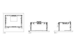 small stage autocad drawing, plan and elevation 2d views, dwg file free for download