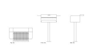 stationary park charcoal grill autocad drawing, plan and elevation 2d views, dwg file free for download