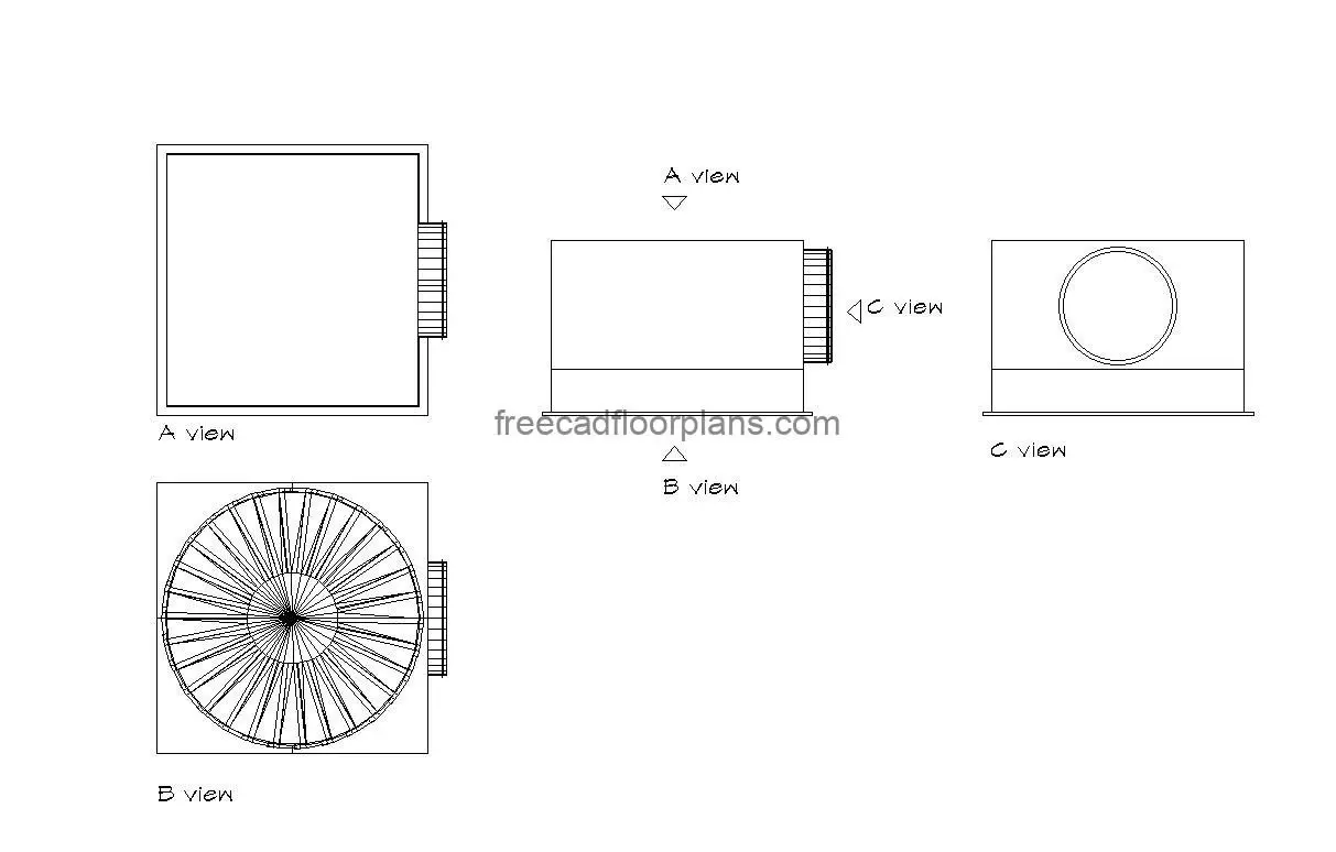 swirl diffuser autocad drawing, plan and elevation 2d views, dwg file free for download