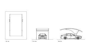 tensile car canopy autocad drawing, plan and elevation 2d views, dwg file free for download