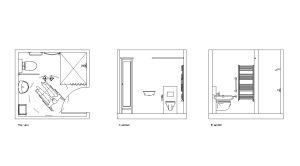 wheelchair bathroom autocad drawing, plan and elevation 2d views, dwg file free for download