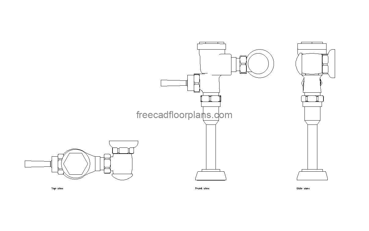 flushometer autocad drawing, plan and elevation 2d views, dwg file free for download